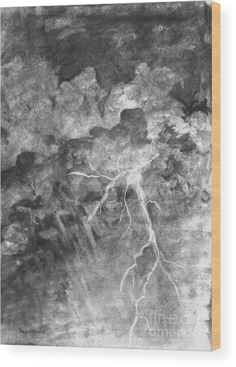 Thunderstorm Wood Print featuring the drawing Charcoal Lightning Strike by Expressions By Stephanie
