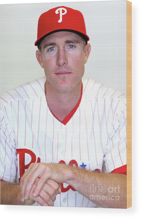 Media Day Wood Print featuring the photograph Chase Utley by Mike Ehrmann