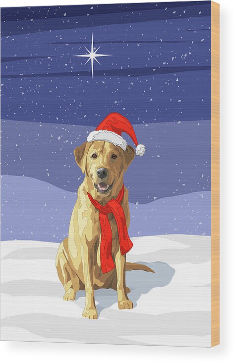 Dogs Wood Print featuring the painting Christmas Dog Yellow Labrador Retriever by Crista Forest