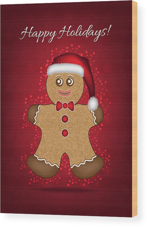 Gingerbread Man Wood Print featuring the digital art Christmas Gingerbread Man Card by Serena King