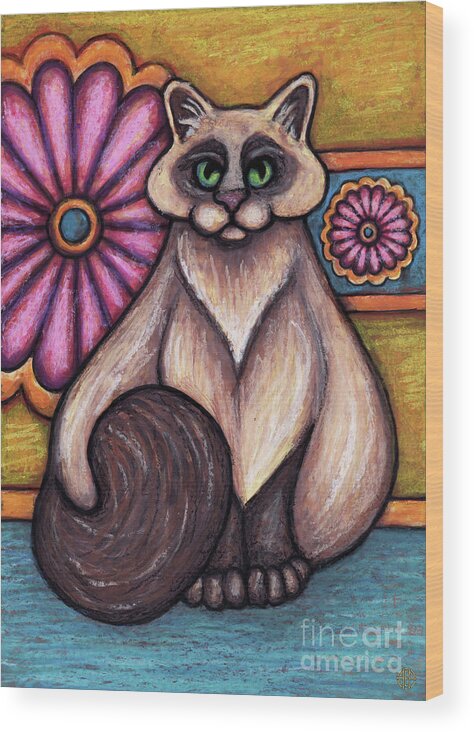 Cat Portrait Wood Print featuring the painting Clarice. The Hauz Katz. Cat Portrait Painting Series. by Amy E Fraser