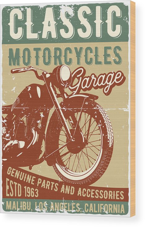 Motorcycle Wood Print featuring the digital art Classic Motorcycles by Long Shot