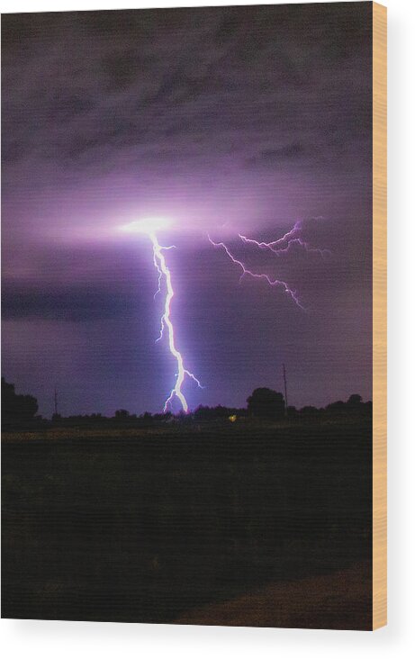 Nebraskasc Wood Print featuring the photograph Cloud to Ground Lightning 026 by Dale Kaminski