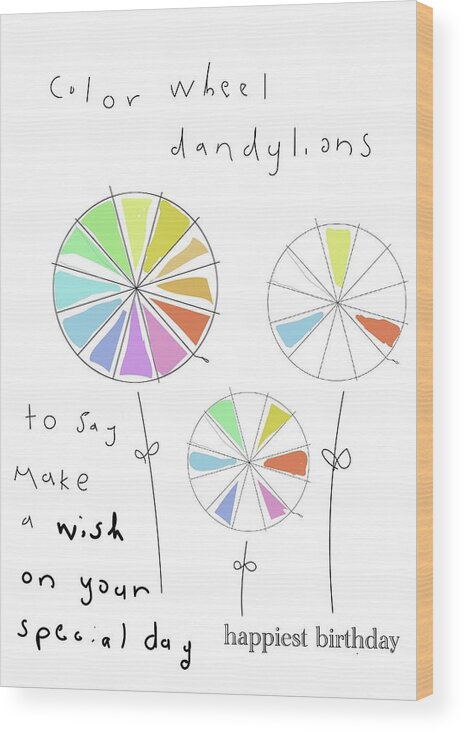 Birthday Wood Print featuring the digital art Color Wheel Dandelions by Ashley Rice