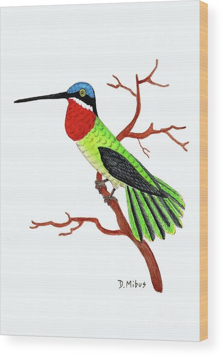 Hummingbird Wood Print featuring the painting Colorful Hummingbird Day 4 Challenge by Donna Mibus