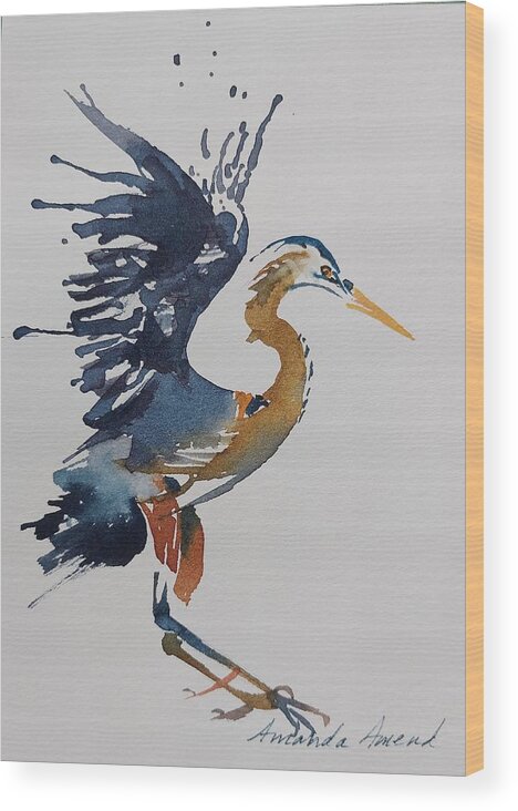 Heron Wood Print featuring the painting Coming In by Amanda Amend