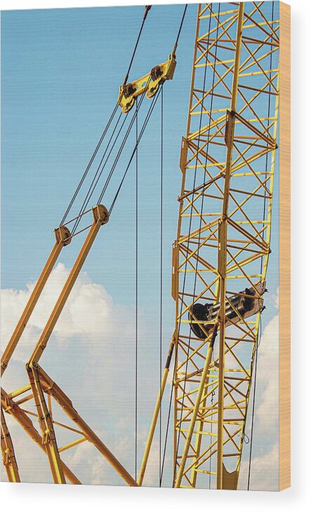 Crane Construction Metal Yellow Wood Print featuring the photograph Crane by John Linnemeyer