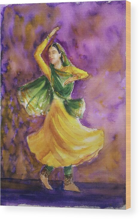 Kathak Dancer Wood Print featuring the painting Dancer by Asha Sudhaker Shenoy
