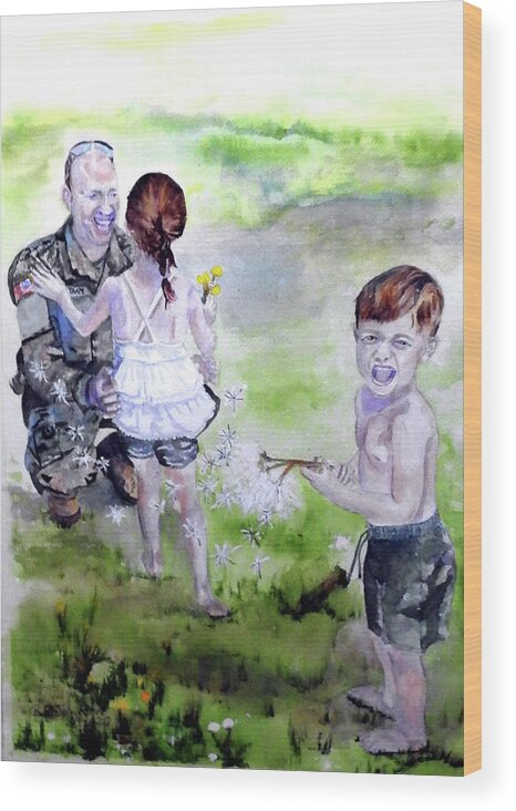 Military Kids Wood Print featuring the painting Dandelions by Barbara F Johnson