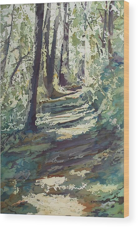 Spring Wood Print featuring the painting Dappled Spring Trail by Jenny Armitage