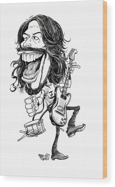 Cartoon Wood Print featuring the drawing Dave Grohl by Mike Scott