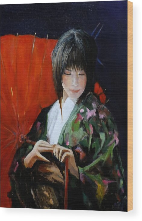 Japanese Wood Print featuring the painting Demure by Barry BLAKE