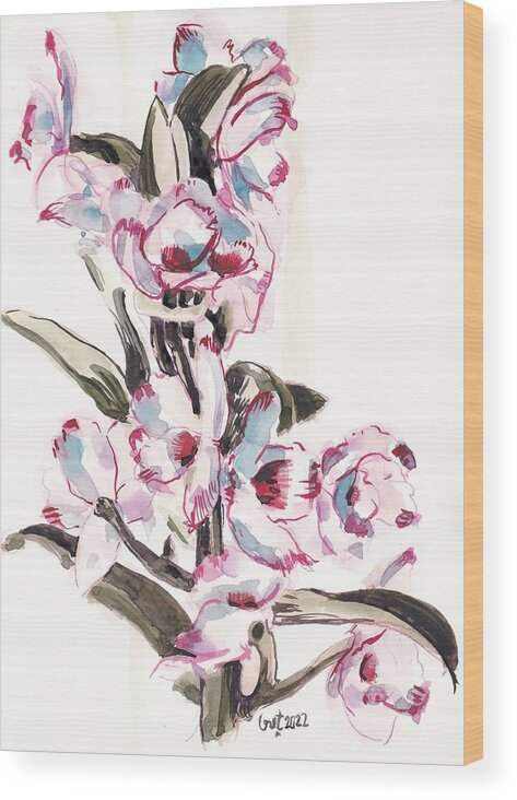 Noble Wood Print featuring the painting Dendrobium Nobile by George Cret