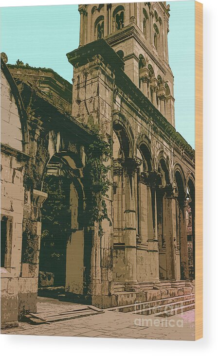 Split Wood Print featuring the photograph Diocletian Palace Ruins and Cathedral Tower 4 by Bob Phillips