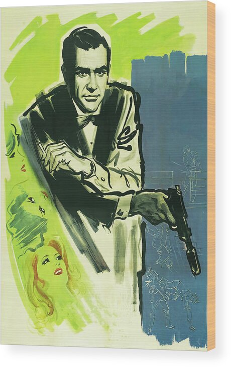 Dr Wood Print featuring the painting ''Dr. No'', 1962 - painting by Boris Grinsson by Movie World Posters
