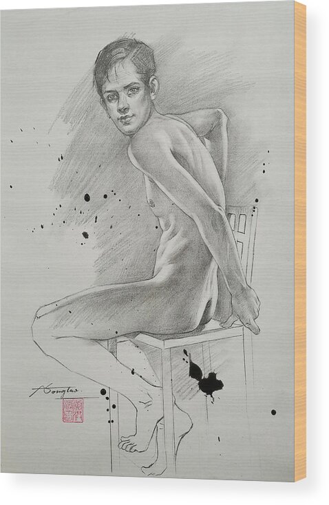 Male Nude Wood Print featuring the drawing Drawing - Male nude #210319 by Hongtao Huang