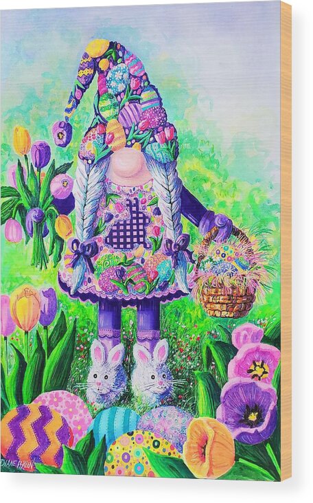 Easter Wood Print featuring the painting Easter Gnome by Diane Phalen