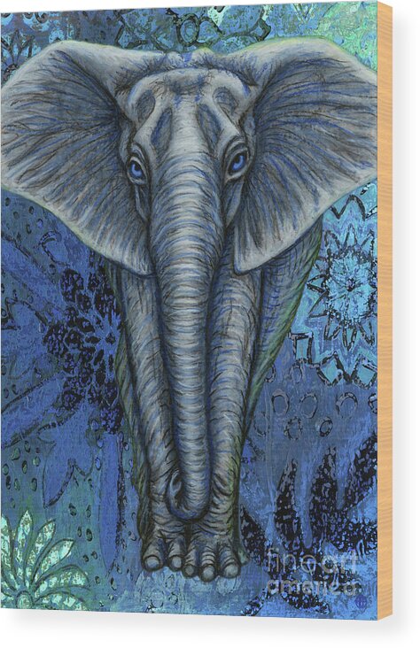 Elephant Wood Print featuring the painting Elephant Abstract Botanical by Amy E Fraser