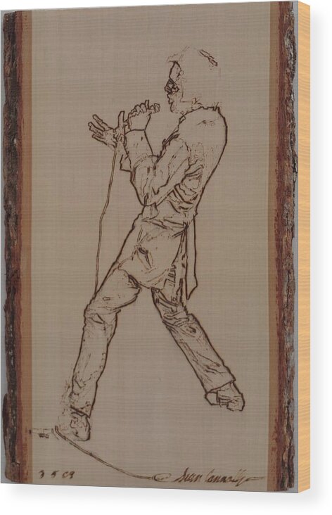 Pyrography Wood Print featuring the pyrography Elvis Presley Live 1968 by Sean Connolly