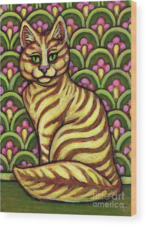 Cat Portrait Wood Print featuring the painting Ember. The Hauz Katz. Cat Portrait Painting Series. by Amy E Fraser