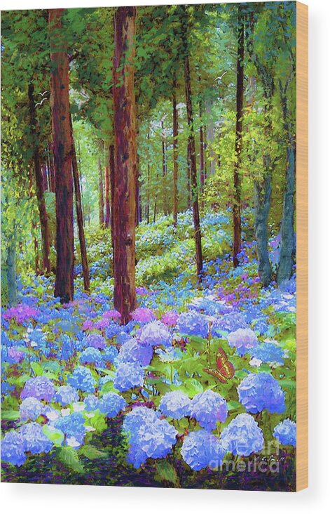 Landscape Wood Print featuring the painting Endless Summer Blue Hydrangeas by Jane Small