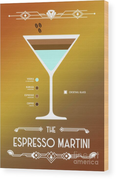 Martini Wood Print featuring the digital art Espresso Martini Cocktail - Modern by Bo Kev