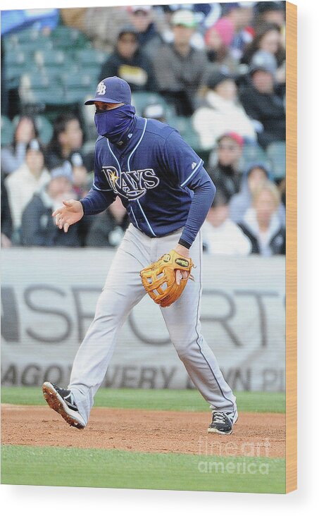 Balaclava Wood Print featuring the photograph Evan Longoria by David Banks