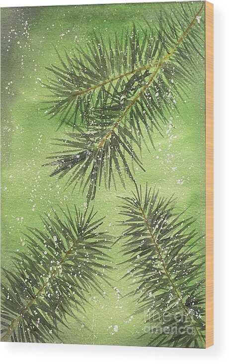Pine Wood Print featuring the painting Evergreen Trio by Lisa Neuman
