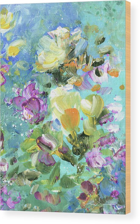Flower Wood Print featuring the painting Explosion Of Joy 22 Dyptic 02 by Miki De Goodaboom
