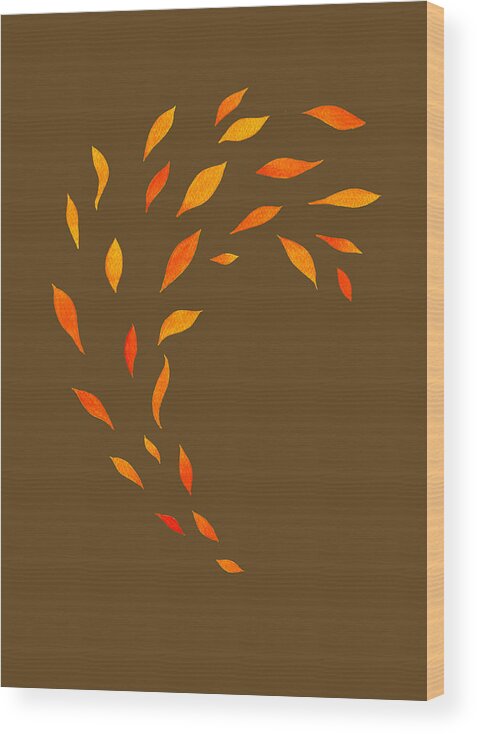 Orange Leaves Wood Print featuring the painting Fall Leaves Organic Splash Watercolor by Irina Sztukowski