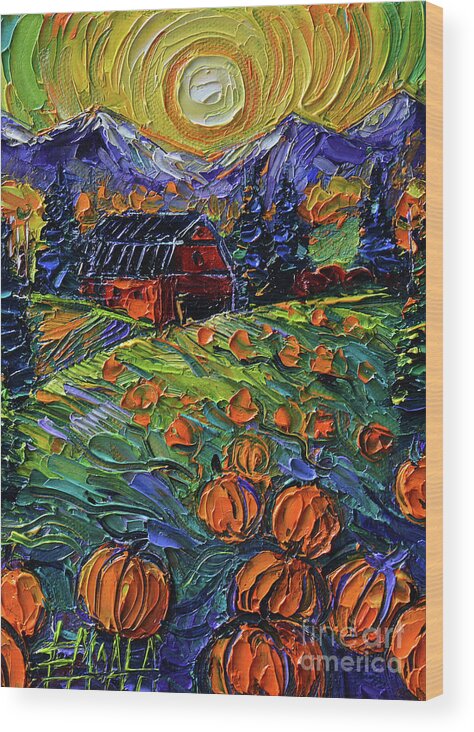 Field Of Pumpkins Wood Print featuring the painting FIELD OF PUMPKINS - Detail - commissioned oil painting by Mona Edulesco
