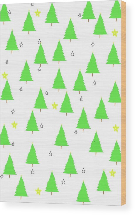 Trees Wood Print featuring the digital art Fir Trees And Stars by Ashley Rice