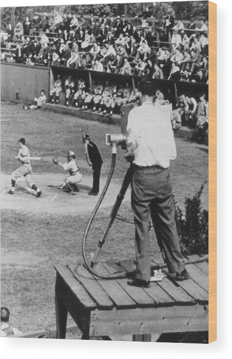 1930-1939 Wood Print featuring the photograph First Baseball Television Transmission by Transcendental Graphics
