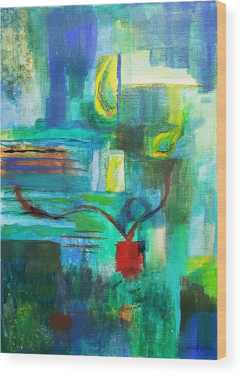 Abstract Wood Print featuring the painting Fish Eyed by Christine Bolden
