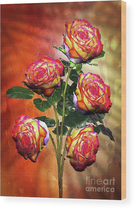 Rose Wood Print featuring the digital art Five Roses by Anthony Ellis