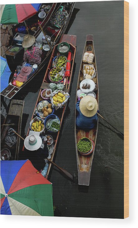 Floating Wood Print featuring the photograph Market Mornings - Floating Market, Thailand by Earth And Spirit