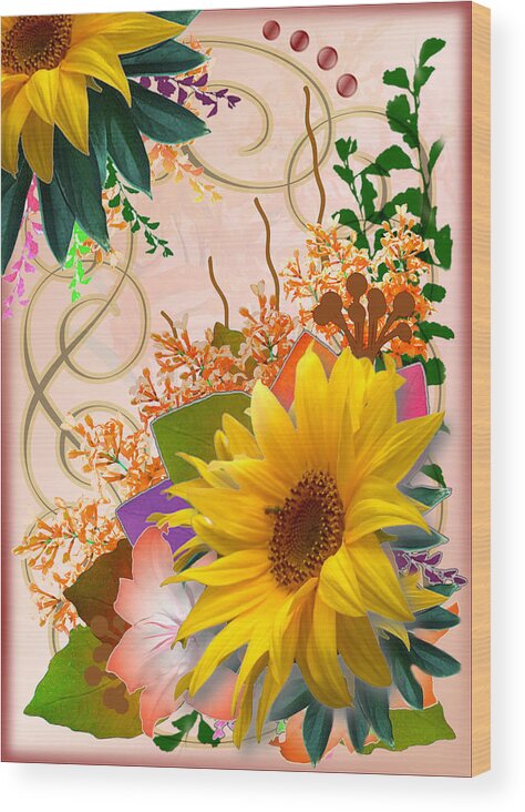 Autumn Wood Print featuring the digital art Floral Autumn Seasonal Card of November Colors by Delynn Addams