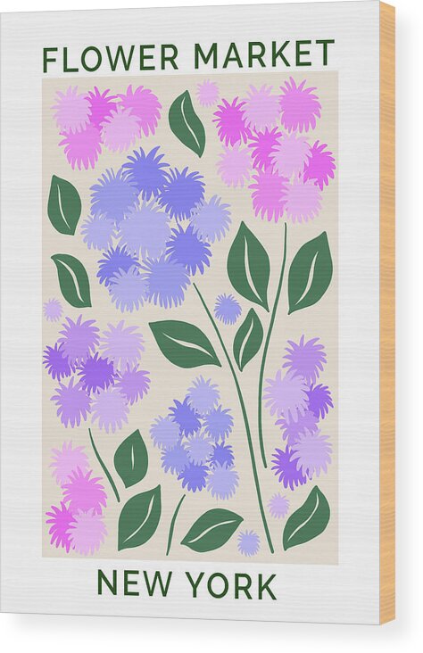 Flower Market Wood Print featuring the painting Flower Market New York Retro Floss Flowers by Modern Art