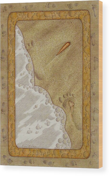 Kim Mcclinton Wood Print featuring the painting Washed Away- Footprints, Foam, and Fate by Kim McClinton