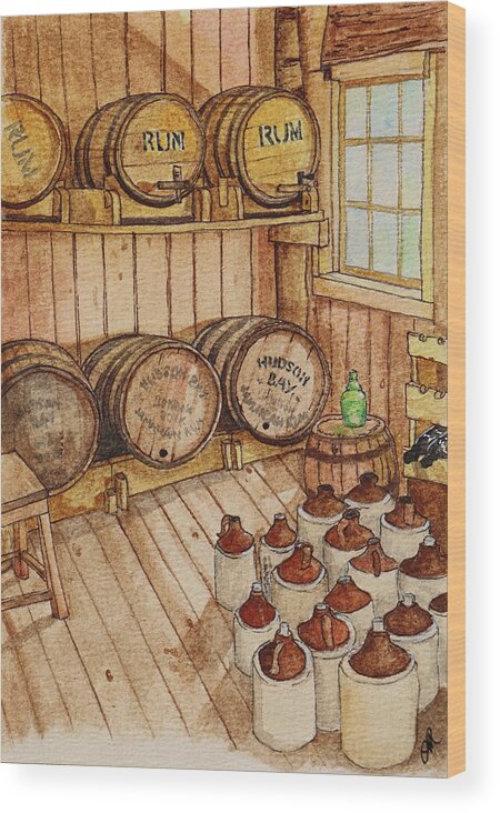 Barrels Wood Print featuring the painting Fort Edmonton barrels by Lisa Mutch