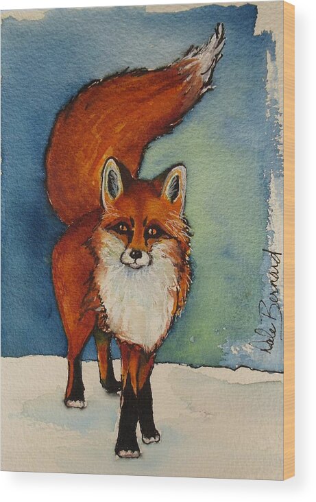 Fox Wood Print featuring the painting Foxy Fox by Dale Bernard