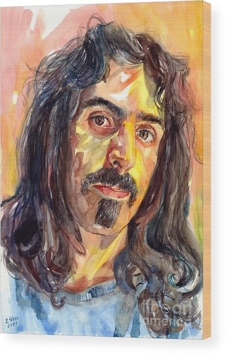 Frank Zappa Wood Print featuring the painting Frank Zappa Portrait by Suzann Sines
