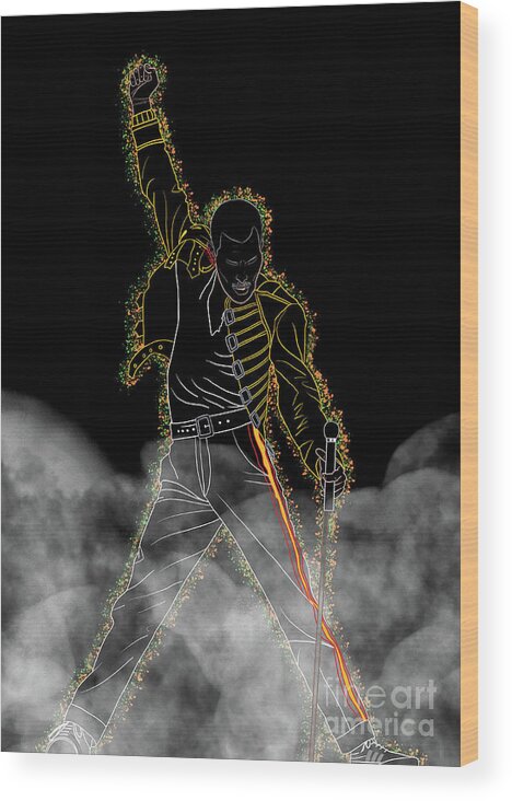 Freddie Mercury Wood Print featuring the digital art Freddie Mercury Smoke by Marisol VB