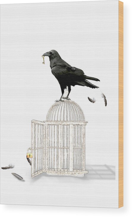 Crow Wood Print featuring the mixed media Free as a Bird by Moira Law