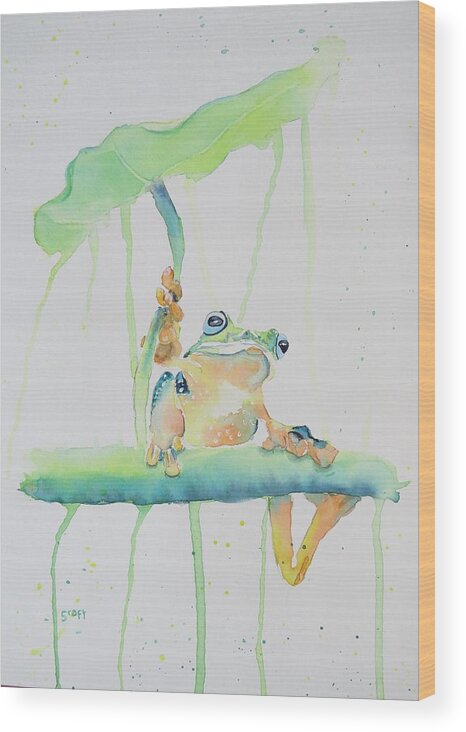 Frog Wood Print featuring the painting Funky Frog by Sandie Croft