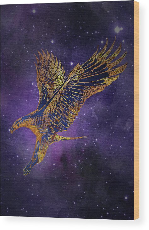 Hawk Wood Print featuring the digital art Galaxy Hawk by Sambel Pedes