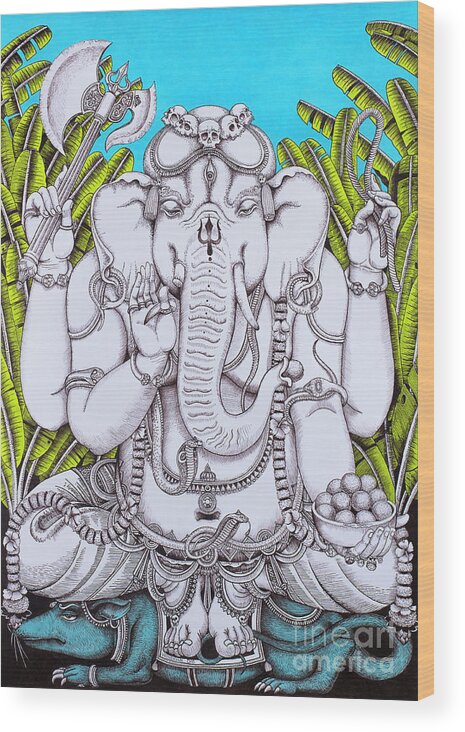 Ganesha Wood Print featuring the painting Ganapati by Vrindavan Das