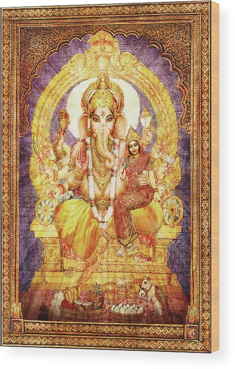 Ganesha Wood Print featuring the mixed media Ganesha Ganapati - Success by Ananda Vdovic