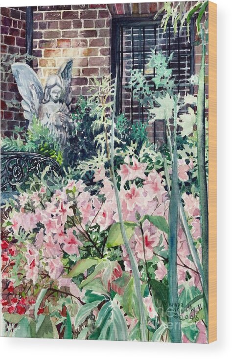 Angel Wood Print featuring the painting Angel of the Azaleas by Merana Cadorette