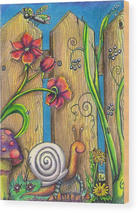 Garden Wood Print featuring the drawing Garden Fence by Vicki Noble